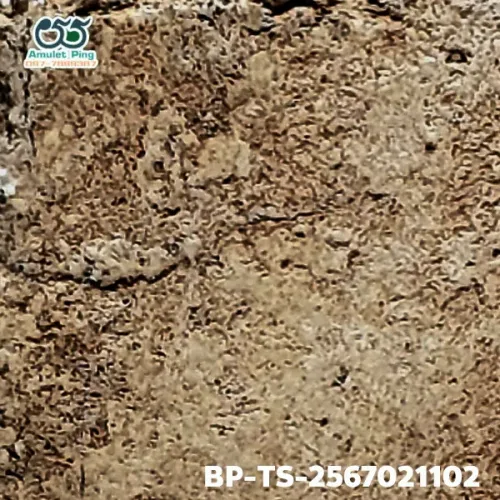 100× magnification — Somdej Toh amulet, Than Saem, Sacred powder (Phong), Wat