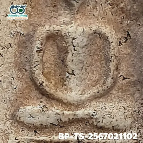 100× magnification — Somdej Toh amulet, Than Saem, Sacred powder (Phong), Wat