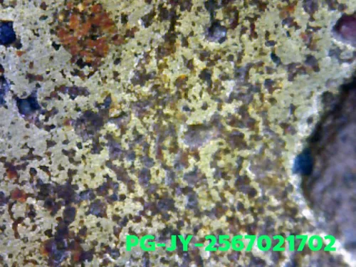 1000× magnification — Luang Phor Ngern coin, Job Yai (large hoe), Mixed alloy