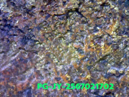 1000× magnification — Luang Phor Ngern coin, Job Yai (large hoe), Mixed alloy