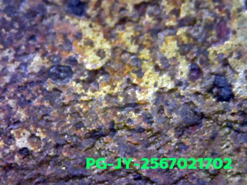 1000× magnification — Luang Phor Ngern coin, Job Yai (large hoe), Mixed alloy