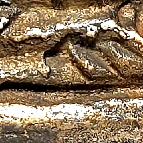 100× magnification — Luang Phor Ngern statuette, Khi Ta 5-Chai, Khan Long Hin