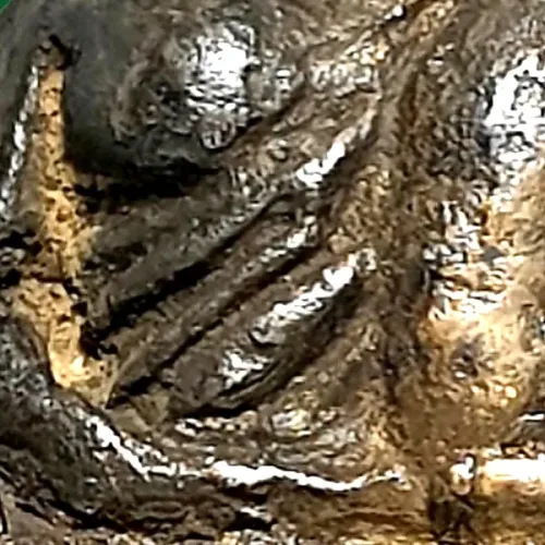 100× magnification — Luang Phor Ngern statuette, Khi Ta 5-Chai, Khan Long Hin
