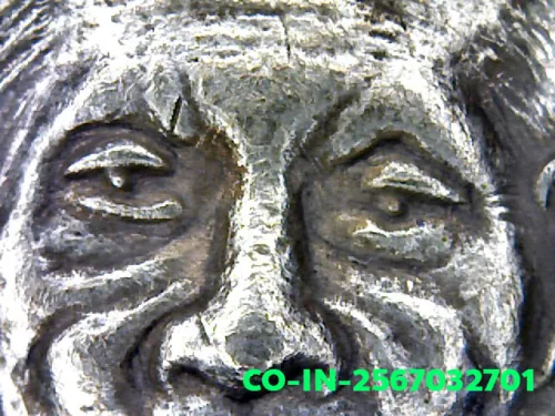 100× magnification — Luang Phor Jad coin, batch 2, Silver, Wat Bang Krabao