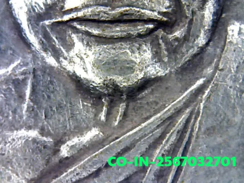 100× magnification — Luang Phor Jad coin, batch 2, Silver, Wat Bang Krabao