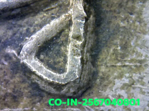 1000 倍放大 — 龙婆关铜牌 期 2 银质 瓦帕亚寺 大城府 佛历 2478