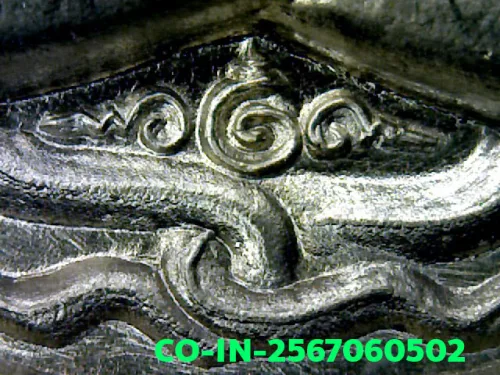 100× magnification — Jatukam Ramathep coin, first batch (Run Raek), Silver, City