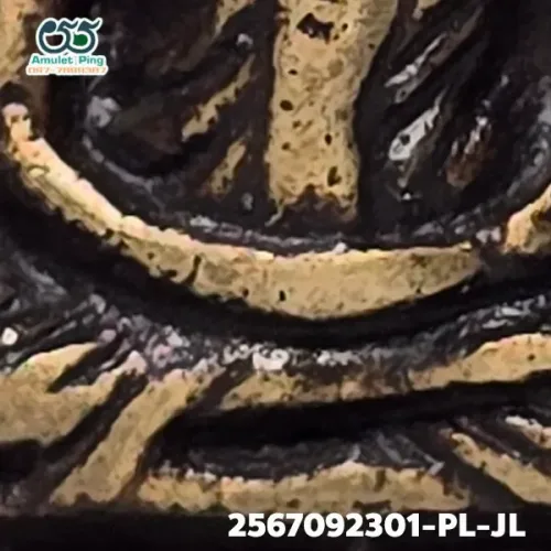 100× magnification — Luang Phor Ngern coin, Job Lek (small hoe) joined shins