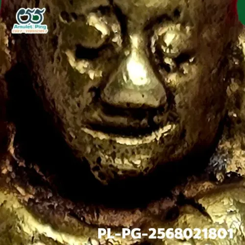 100× magnification — Luang Phor Ngern statuette, Khi Ta 4-Chai, Mixed alloy, Wat