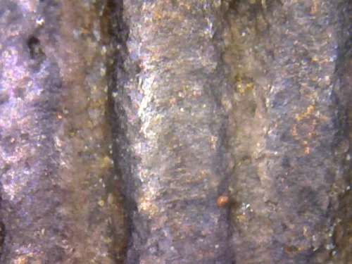 1000× magnification — Luang Pu Iam statuette, Yant Yung, Na on the knee, Mixed