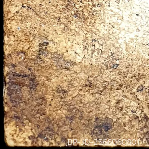 100× magnification — Somdej Toh amulet, lotus-bud topknot, Sacred powder