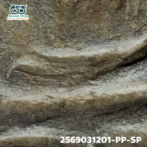 100× magnification — Phra Mahathera Piyathassi amulet, old face, Clay, Wat Phra