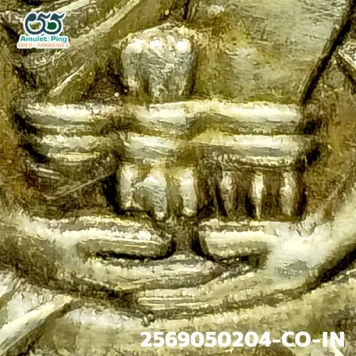 100× magnification — Luang Phor Thuad coin, Sema 1-dot, Silver, Wat Chang Hai
