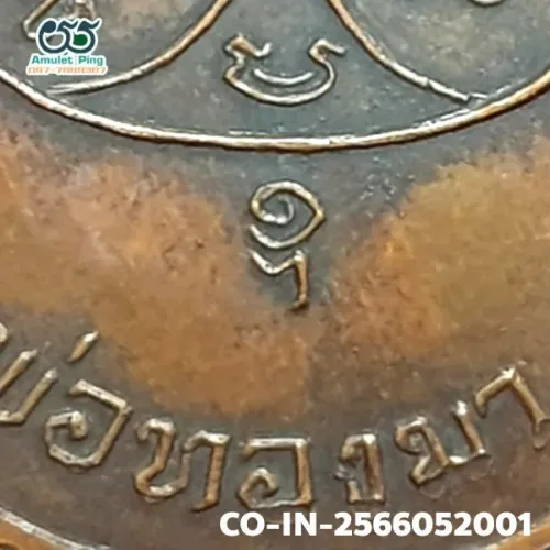 100× magnification — Luang Phor Thongma amulet, oval, Copper, Wat Sawang Tha Si