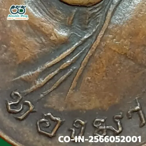 100× magnification — Luang Phor Thongma amulet, oval, Copper, Wat Sawang Tha Si