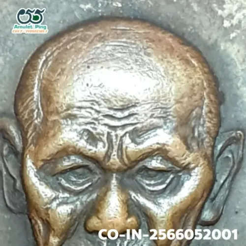 100× magnification — Luang Phor Thongma amulet, oval, Copper, Wat Sawang Tha Si