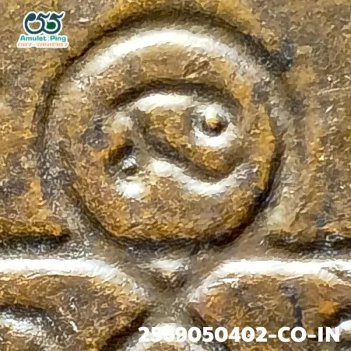 100× magnification — Luang Pu Tim amulet, Phim Sema, 8th cycle (age 96), Copper
