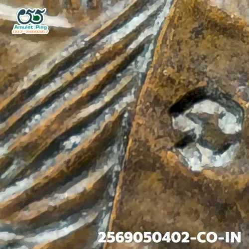 100× magnification — Luang Pu Tim amulet, Phim Sema, 8th cycle (age 96), Copper