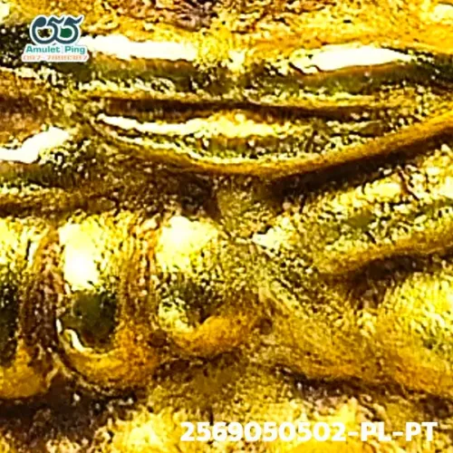 100× magnification — Luang Phor Thuad statuette, Phim A-Pa-Se, Gold-plated, Wat