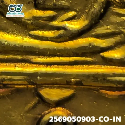 100 倍放大 — 龍婆關銅牌 鉤形 銅鎏金 瓦帕亞寺 大城府 佛曆 2469