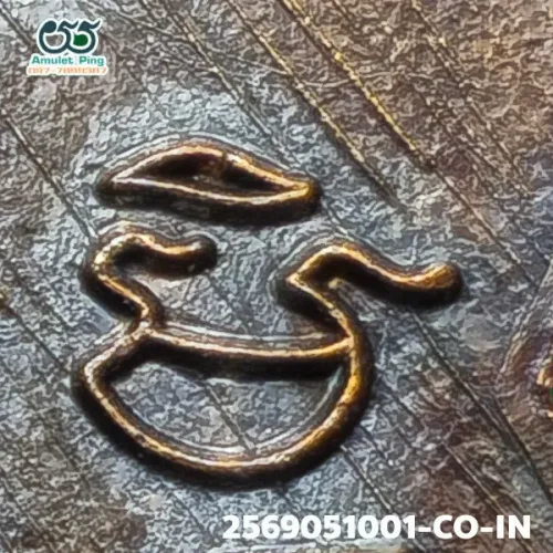 100× magnification — Luang Phor Klan coin, Phim Sian Tong back, Copper, Wat Phra