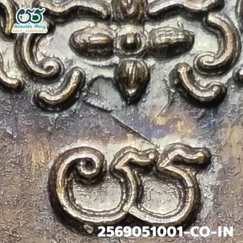 100× magnification — Luang Phor Klan coin, Phim Sian Tong back, Copper, Wat Phra