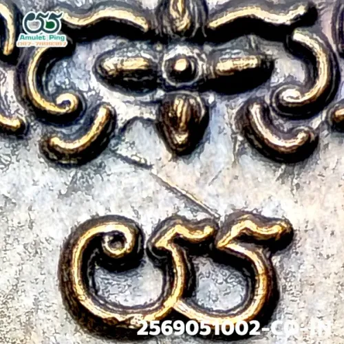 100× magnification — Luang Phor Klan coin, Phim Sian Tong back, Copper, Wat Phra