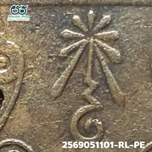 100× magnification — Luang Pu Iam coin, Phim Yant 4 back, Copper, Wat Nang, BE