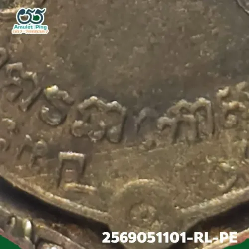 100× magnification — Luang Pu Iam coin, Phim Yant 4 back, Copper, Wat Nang, BE