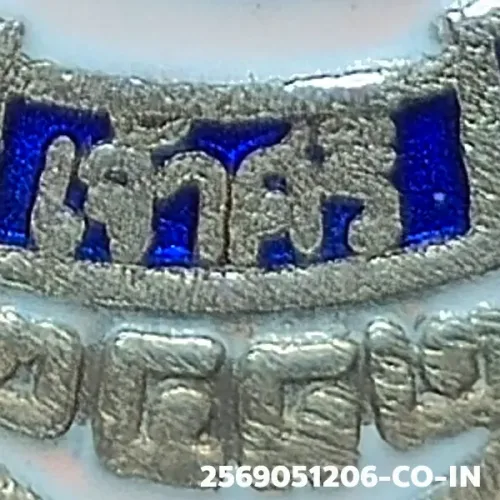 100× magnification — Khruba Srivichai coin, Kammakan (committee), Enamelled
