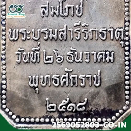 100× magnification — Phra That Phanom coin, Phim round chedi, Silver, Wat Phra