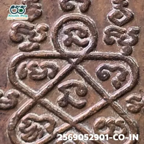 100× magnification — Luang Pu Tim coin, Phim welded loop, Copper, Wat Lahan Rai