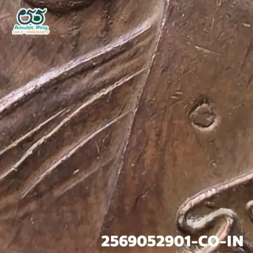 100× magnification — Luang Pu Tim coin, Phim welded loop, Copper, Wat Lahan Rai