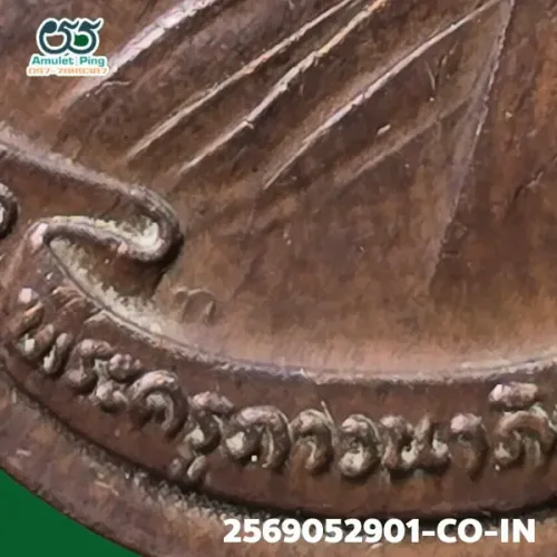 100× magnification — Luang Pu Tim coin, Phim welded loop, Copper, Wat Lahan Rai