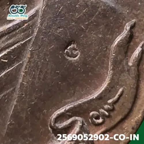 100× magnification — Luang Pu Tim coin, Phim welded loop, Copper, Wat Lahan Rai