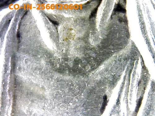 100 倍放大 — 古巴洗威猜铜牌 饭团形 银质 占玛黛维寺 南奔府 佛历 2482