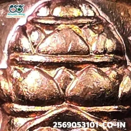 100 倍放大 — 泽度金铜牌 必打模 铜质 普泰沙旺寺 洛坤府 佛历 2530