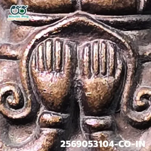 100× magnification — Jatukam Ramathep coin, Pidta mold, Copper, Wat
