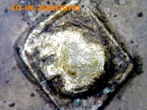 1000× magnification — Luang Pu Iam coin, 4-dot, Silver, Wat Nang, BE 2467