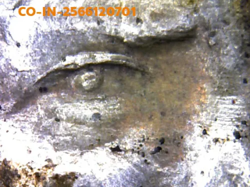 1000× magnification — Luang Pu Iam coin, 4-dot, Silver, Wat Nang, BE 2467