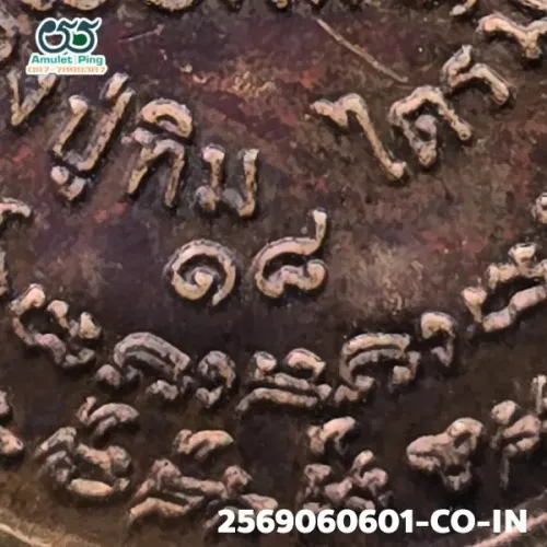 100× magnification — Luang Pu Tim amulet, Charoen Phon 2, Copper, Wat Lahan Rai