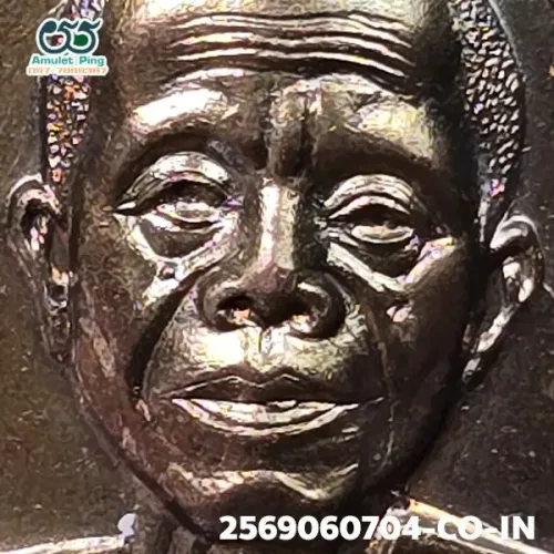 100× magnification — Luang Phor Koon coin, code "P R Th", Copper, Wat Ban Rai