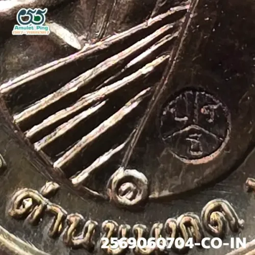 100× magnification — Luang Phor Koon coin, code "P R Th", Copper, Wat Ban Rai