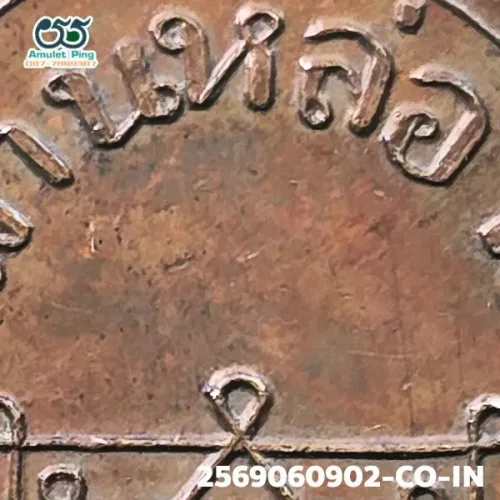 100× magnification — Luang Phor Ee coin, first batch (Run Raek), Copper, Wat