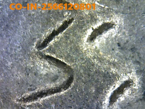 1000× magnification — Luang Pu Tim coin, Sema, 8th cycle (age 96), Silver, Wat