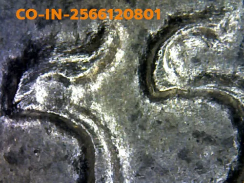 1000× magnification — Luang Pu Tim coin, Sema, 8th cycle (age 96), Silver, Wat