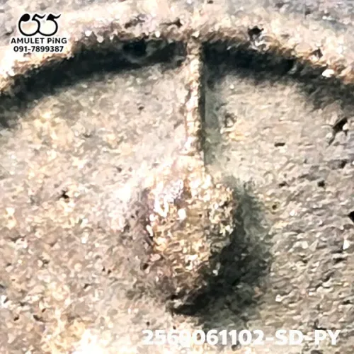 100 倍放大 — 崇迪阿贊多佛牌 大模 主佛 多粘合料 貝殼灰粉 瓦拉康寺 曼谷 佛曆 2414