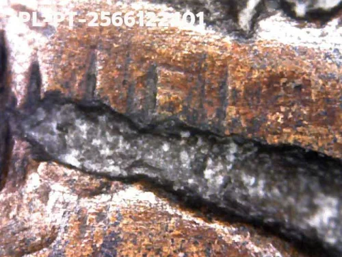 1000 倍放大 — 龙婆托佛牌 大模 熨斗背 合金 瓦昌海寺 北大年府 佛历 2505