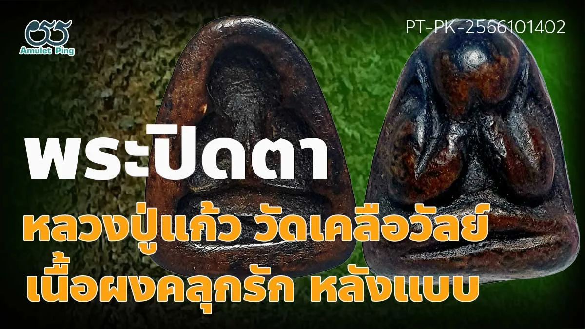 พระปิดตาหลวงพ่อแก้ว พิมพ์หลังแบบ เนื้อผงคลุกรักปิดทอง วัดเครือวัลย์ จังหวัดชลบุรี สวยงาม