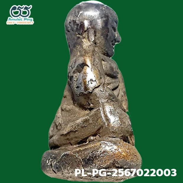 Luang Phor Ngern statuette, Khi Ta 5-Chai, Khan Long Hin bronze, Wat Bang Khlan, Phichit, BE 2462 — back, angled right